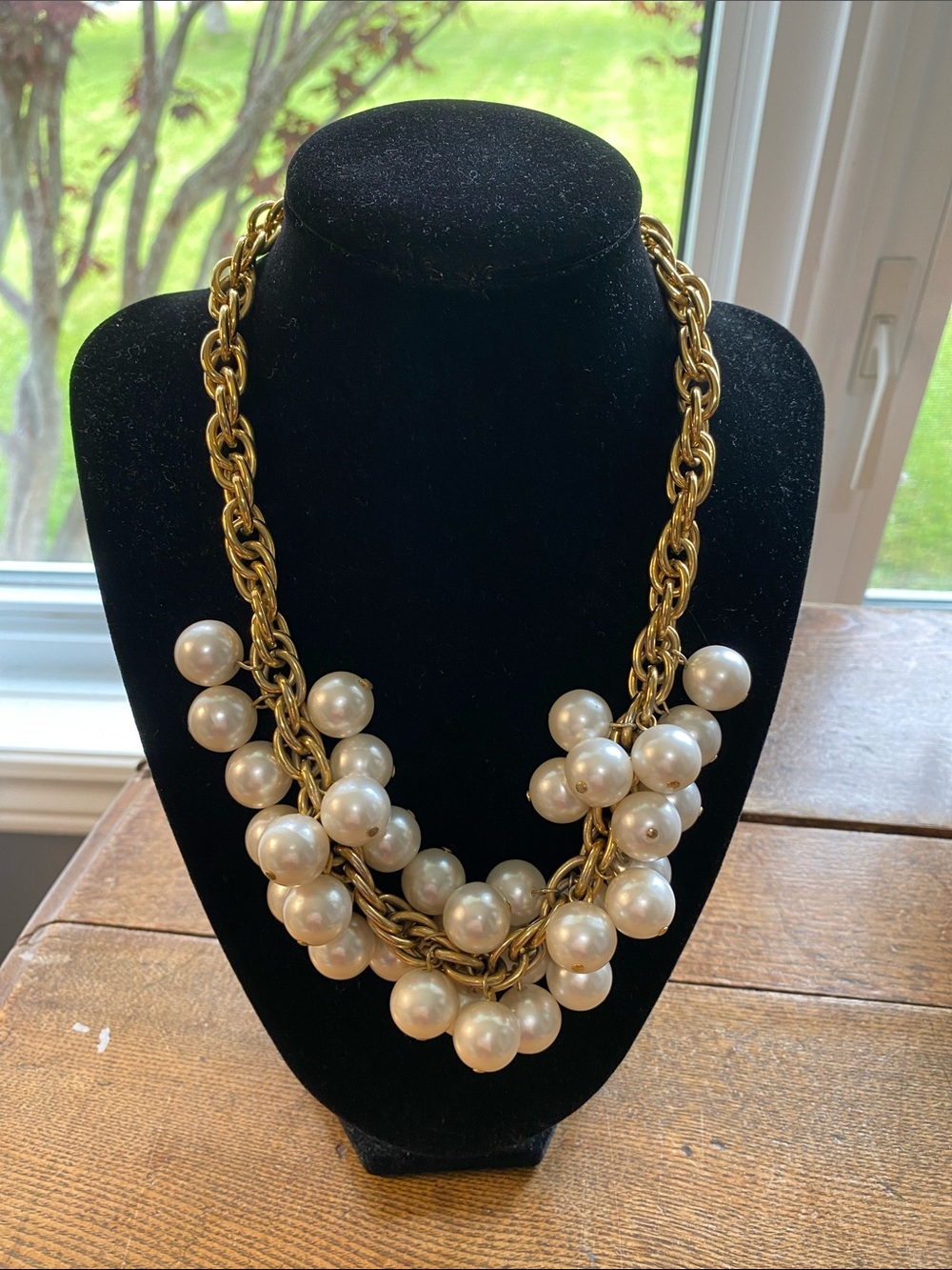 Vintage Napier Gold-Tone and Faux Pearls Cunky Necklace